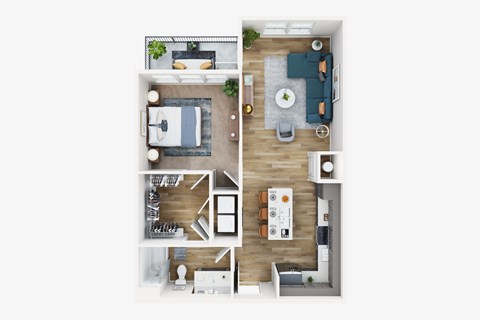 Floor plan for 1 bed, 1 bath, 741 sqft
